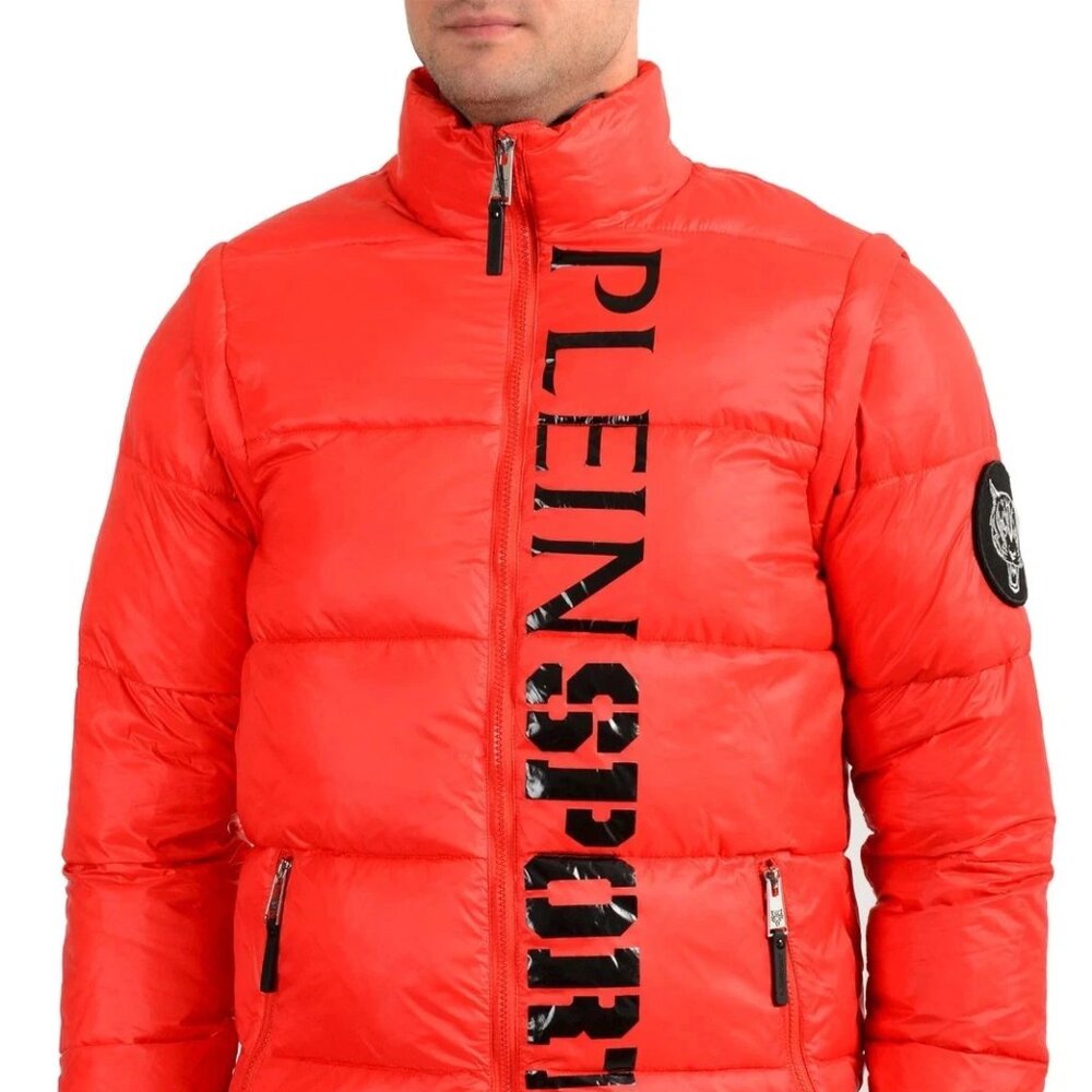 Plein Sport Men's Red Zip Up Parka Vest With Detachable Sleeves US M IT 50